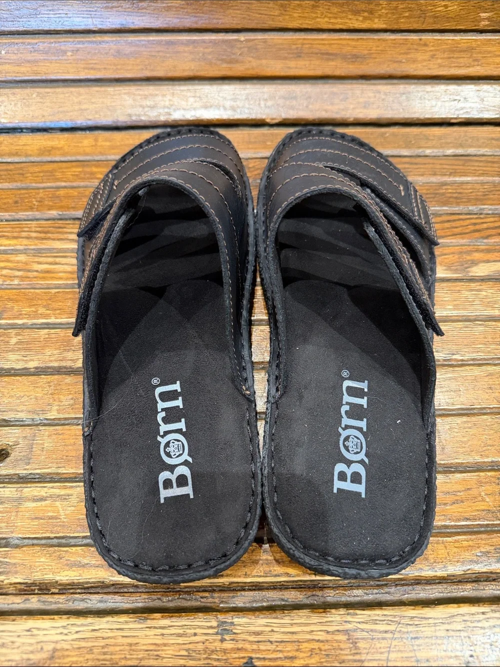 Born Men's Black Leather Double-Strap Slide Sandals